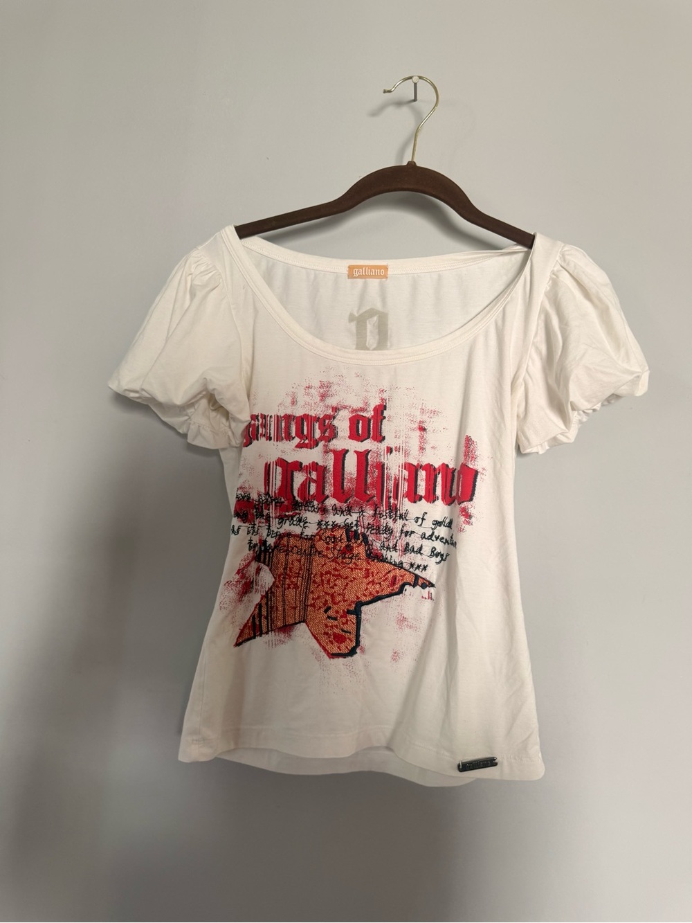 Galliano White Tee with Red and Orange Graphic